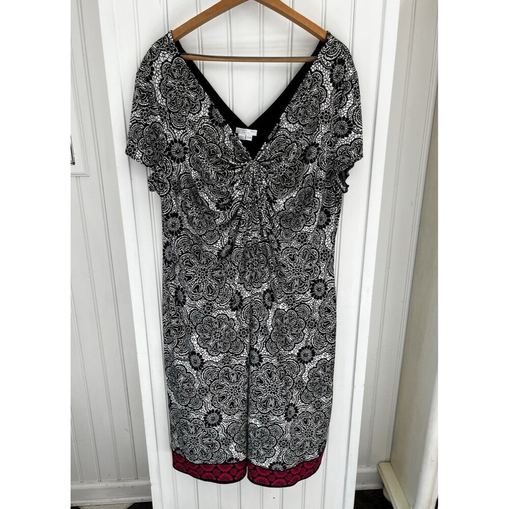 London Times Woman 22W Floral Graphic Print Stretch Midi Dress Travel Office